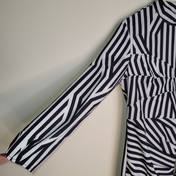[SOLD]Self Portrait Black &White Striped One-Sleeve Dress w/Faux Zip Detail - 6 - Picture 5 of 10